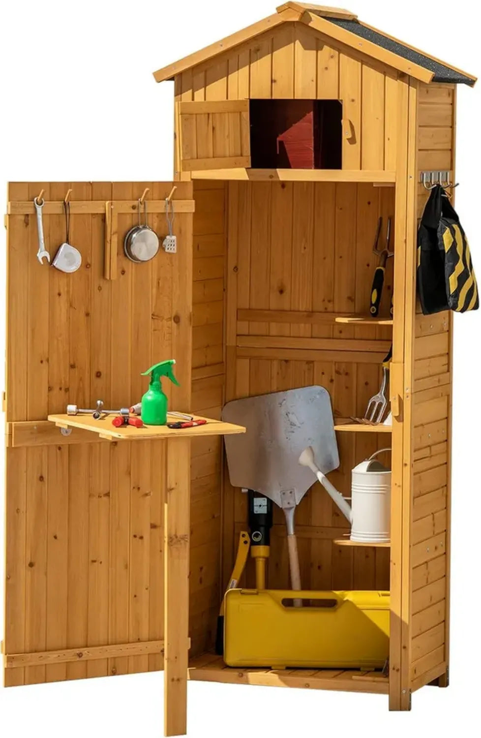 Armoire de Jardin en Bois Résistante aux Intempéries avec Rangements Pratiques - Idéale pour Terrasse - 70x35,5x176 cm