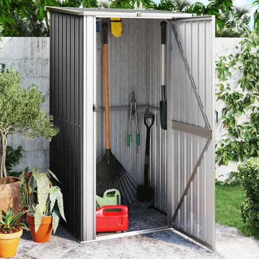 Cabane de Jardin en Acier Galvanisé Anthracite avec Toit Incliné et Porte Verrouillable