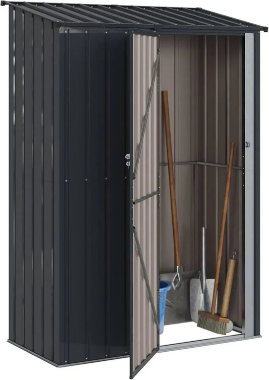 Abri de Jardin Métallique Anthracite 140,5x74x200 cm, Résistant aux Intempéries